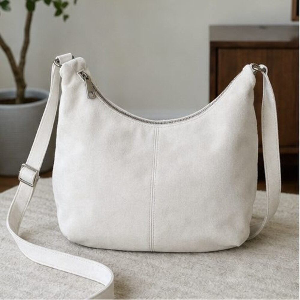 Ivory Suede Crossbody Bag